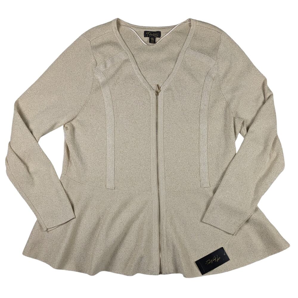 Thalia Sodi Light Gold Zip Front Sweater with Peplum Size XXL